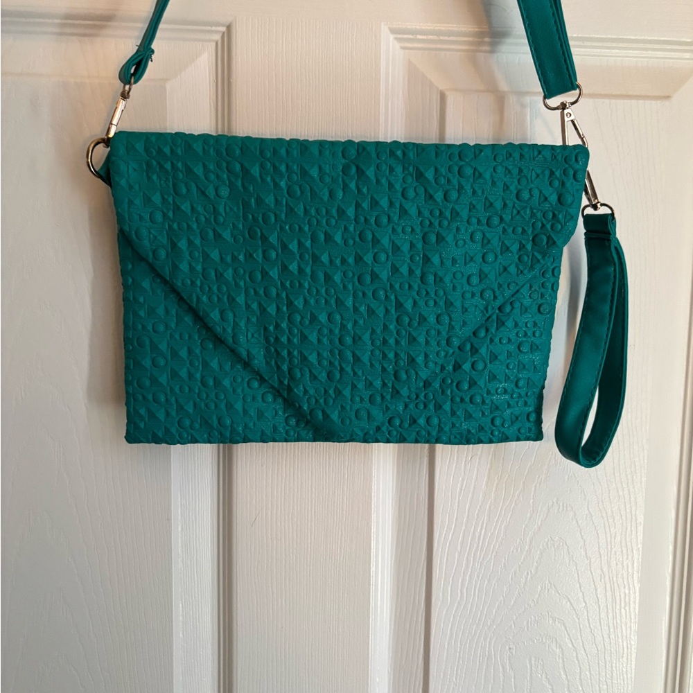 Emerald Green Quilted Clutch with Removable Strap